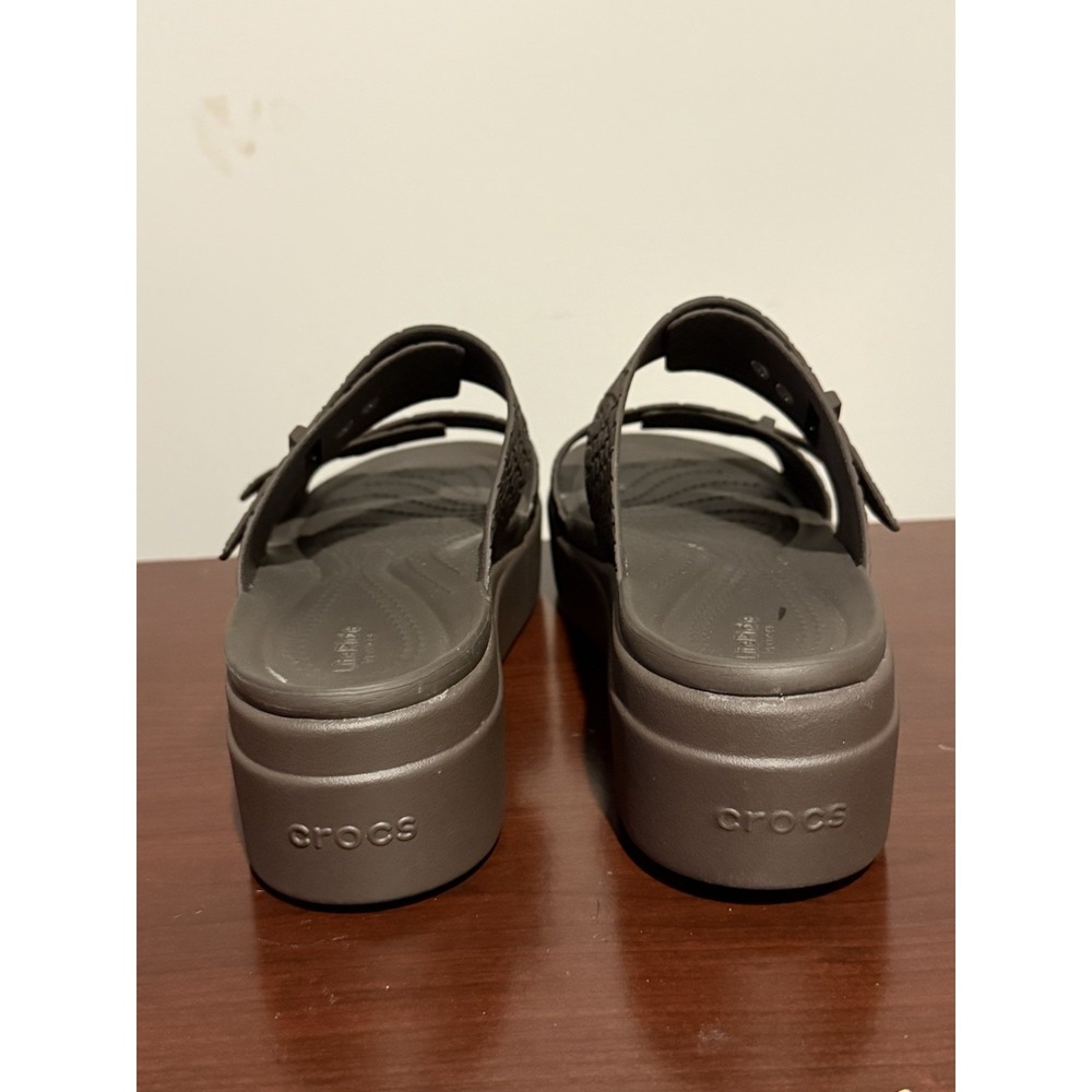 CROCS Women 9 Espresso Brooklyn Buckle Wedges Platform Slides Sandals NWOT - Picture 3 of 6